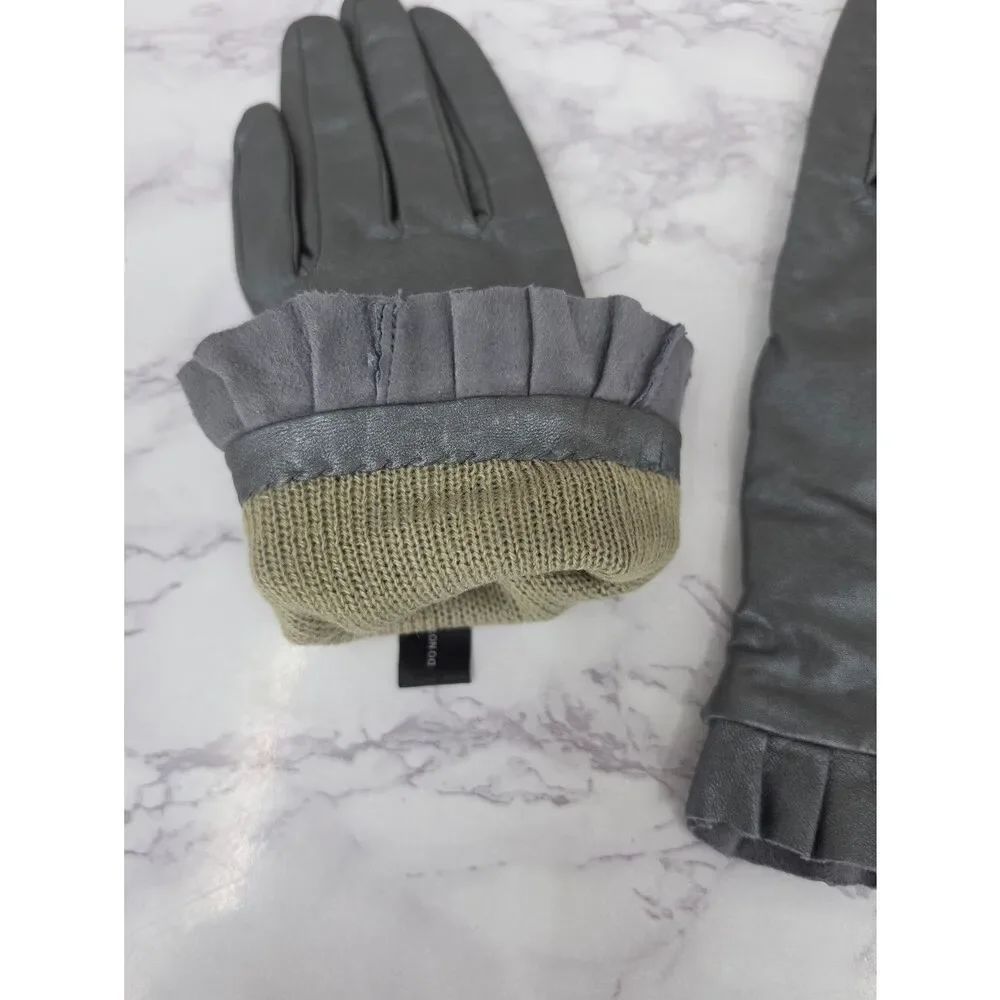 Mixit Metallic Gray Leather Driving Dress Gloves with Pleated Cuff